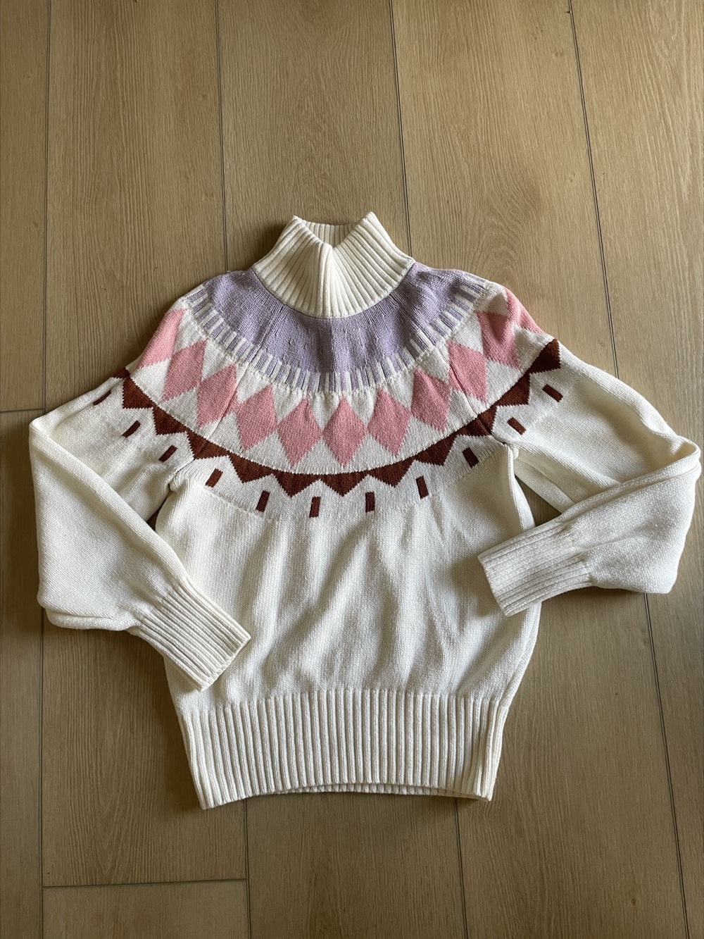 Free People Geometric Crew Neck Sweater in Cream & Pink Like New